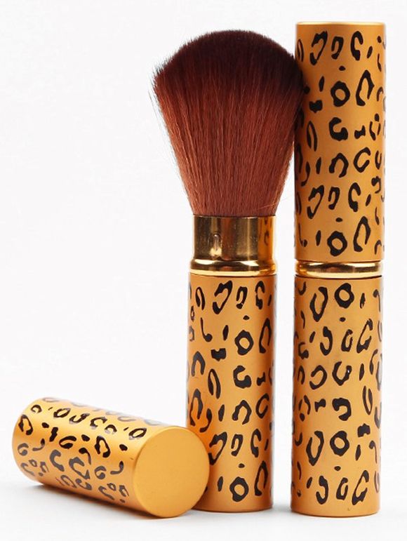 Pinceaux à Maquillage pour Poudre et Blush Rétractable Portable Motif Léopard - d'or 