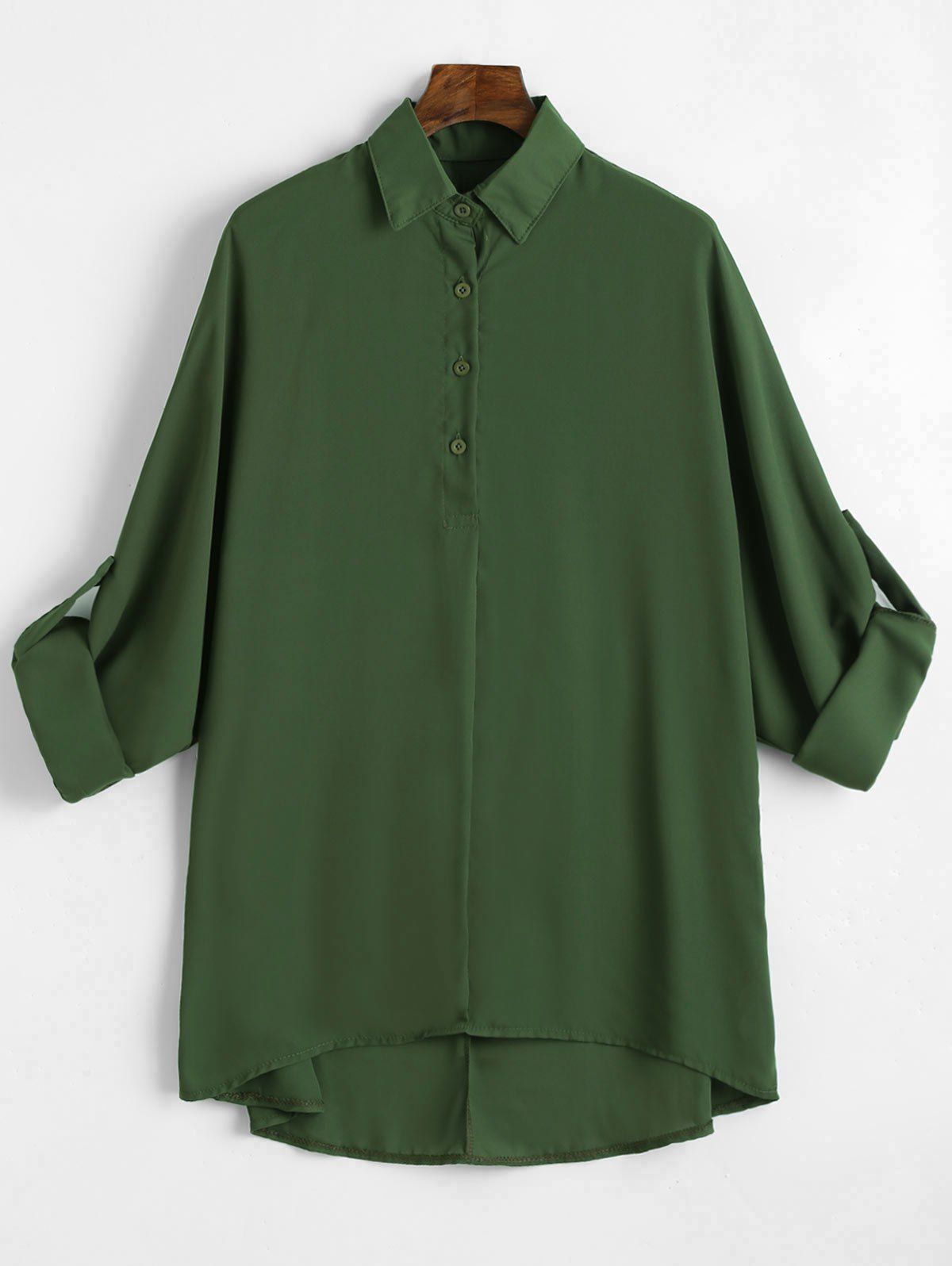 

Plus Size Roll Up Sleeve High Low Chiffon Blouse, Army green