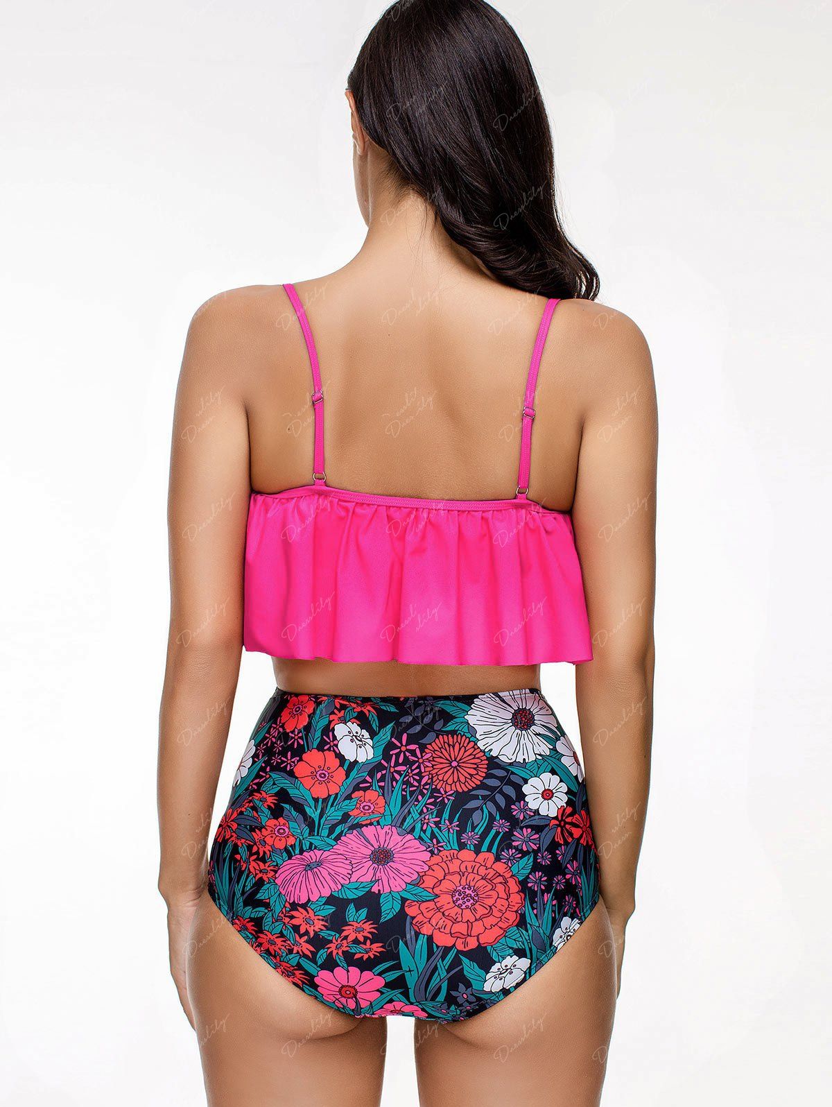 Floral high waisted bustier bikini set