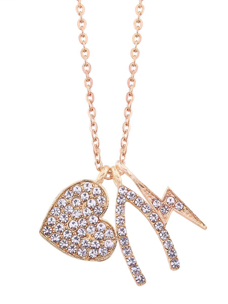 

Rhinestone Heart Lightning Chain Pendant Necklace, Golden