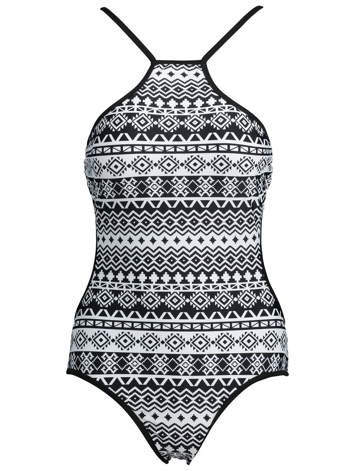 

Plus Size Low Back Printed Swimsuit, Black