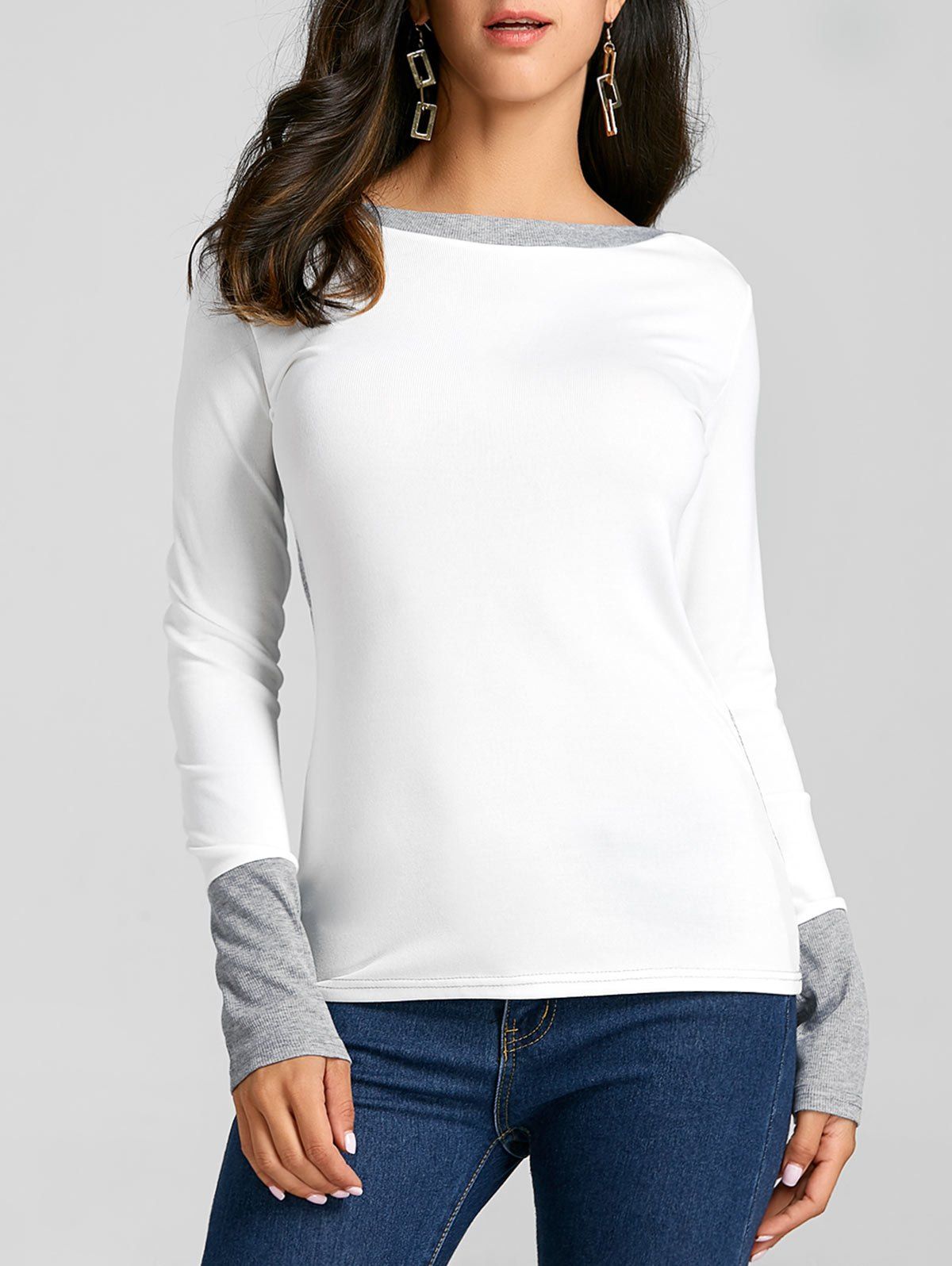 

Boat Neck Color Block Knit Top, White