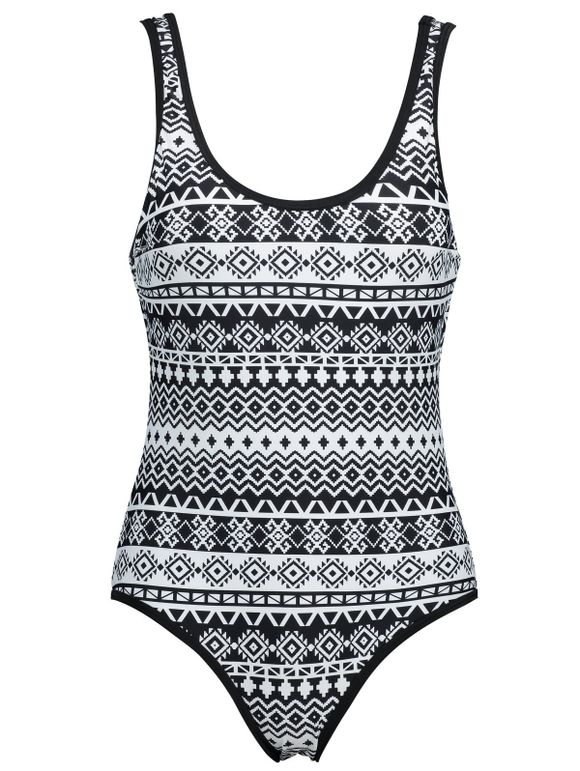 Plus Size Backless Printed Swimsuit - BLACK 3XL