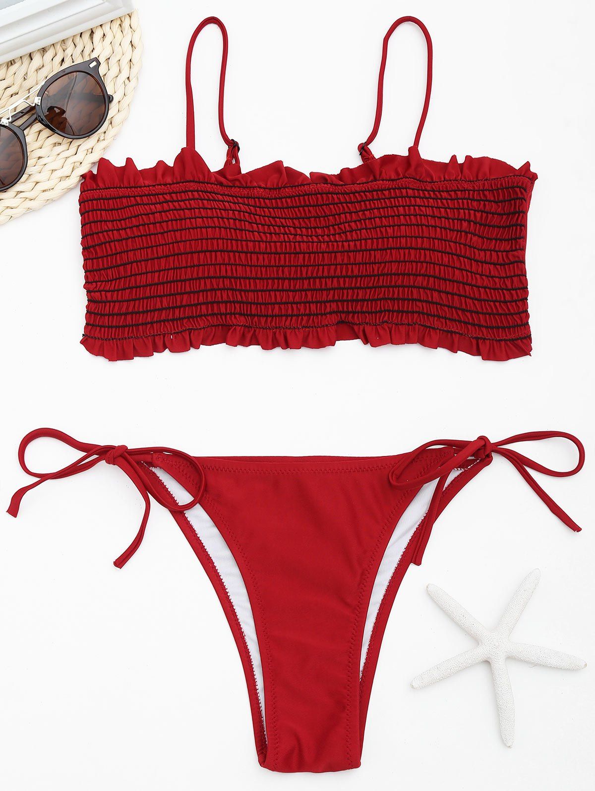 red smocked bikini