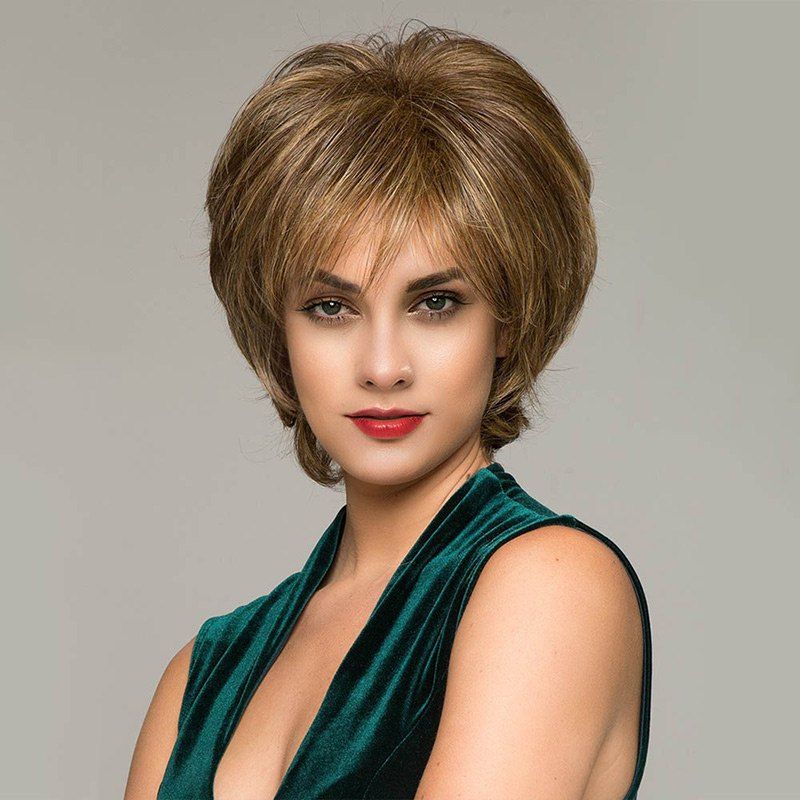 

Short Inclined Bang Colormix Fluffy Natural Straight Synthetic Wig