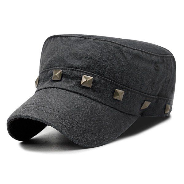 

Outdoor Square Rivet Decoration Dyed Washed Military Hat, Black