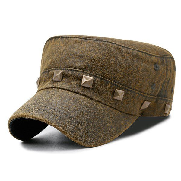 

Outdoor Square Rivet Decoration Dyed Washed Military Hat, Earthy