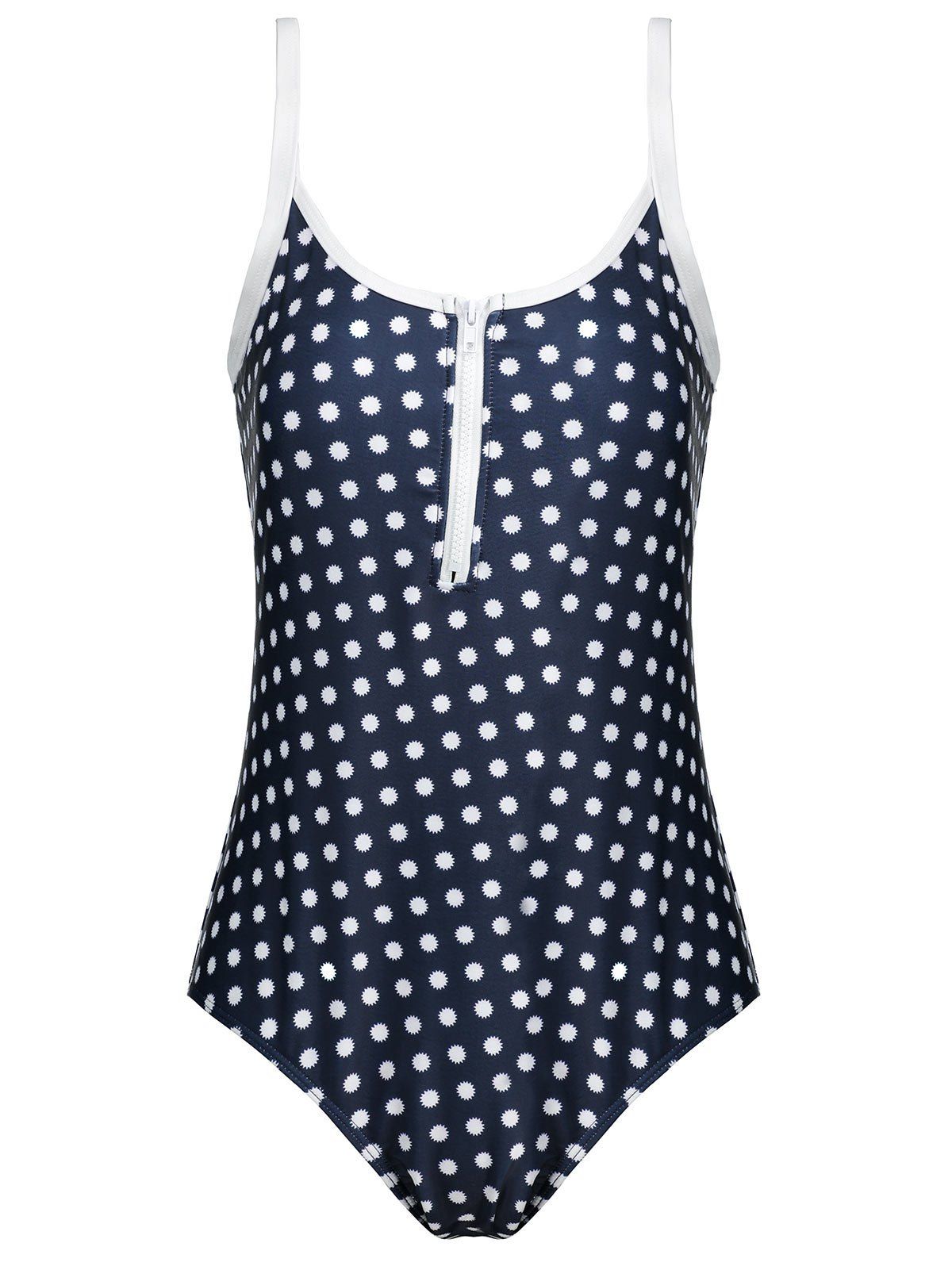 

Plus Size Half Zip Dotted Swimsuit, Cerulean