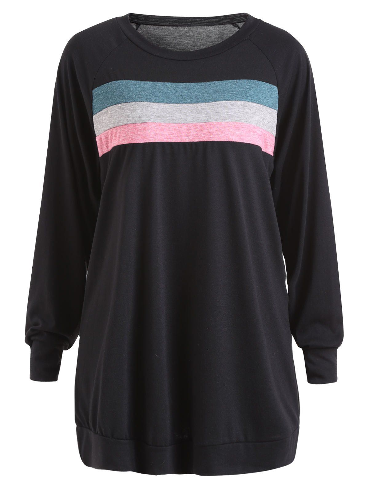 

Plus Size Striped Panel Raglan Sleeve T-shirt, Black