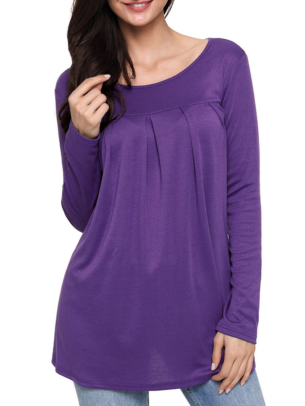 

Long Sleeve Scoop Neck Tunic Top, Purple