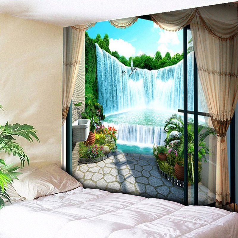 

Window Scenery Waterfall Print Wall Hanging Tapestry, Colormix