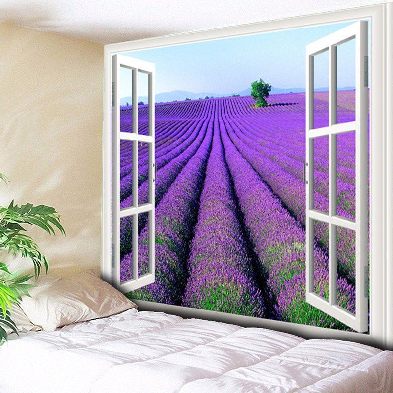 

Window Scenery Lavender Flower Field Pattern Wall Tapestry, Purple