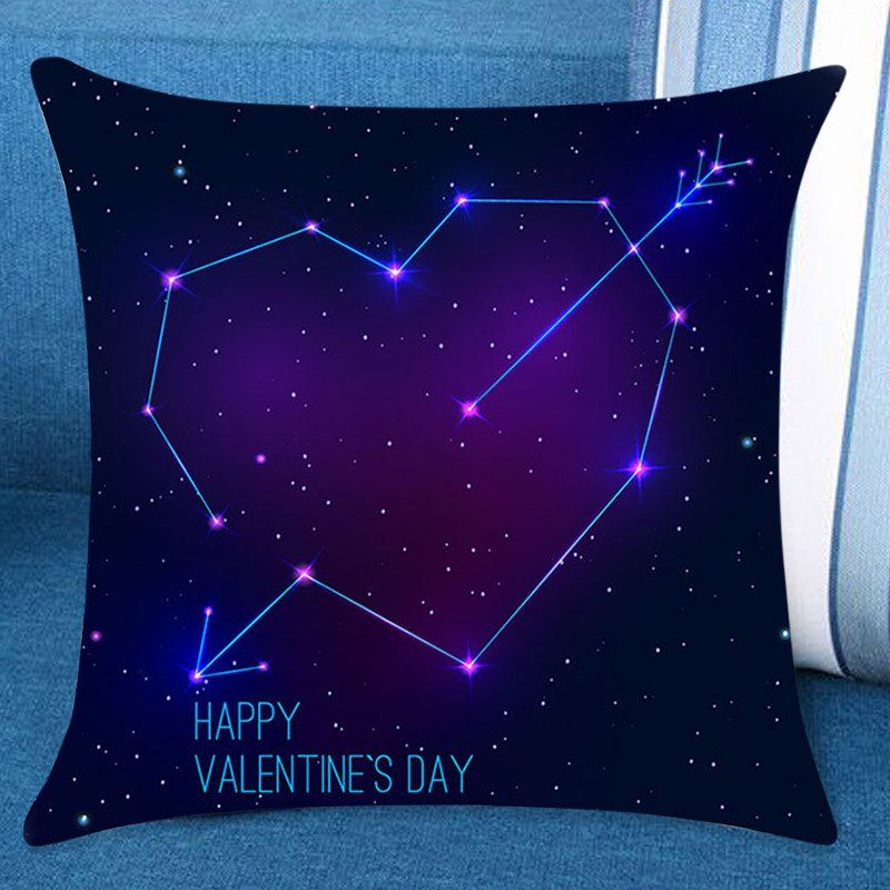 

Valentine's Day Starry Star Heart Arrow Printed Decorative Linen Pillow Case, Blue and black