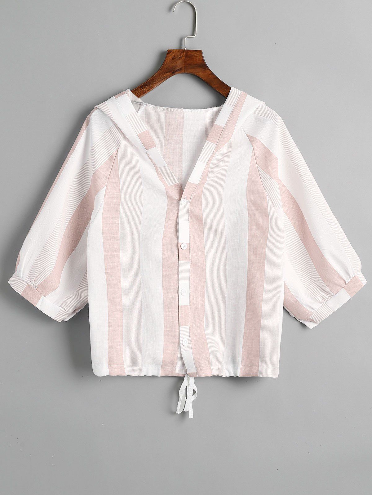 

Stripes Hooded Drawstring Top, Pink