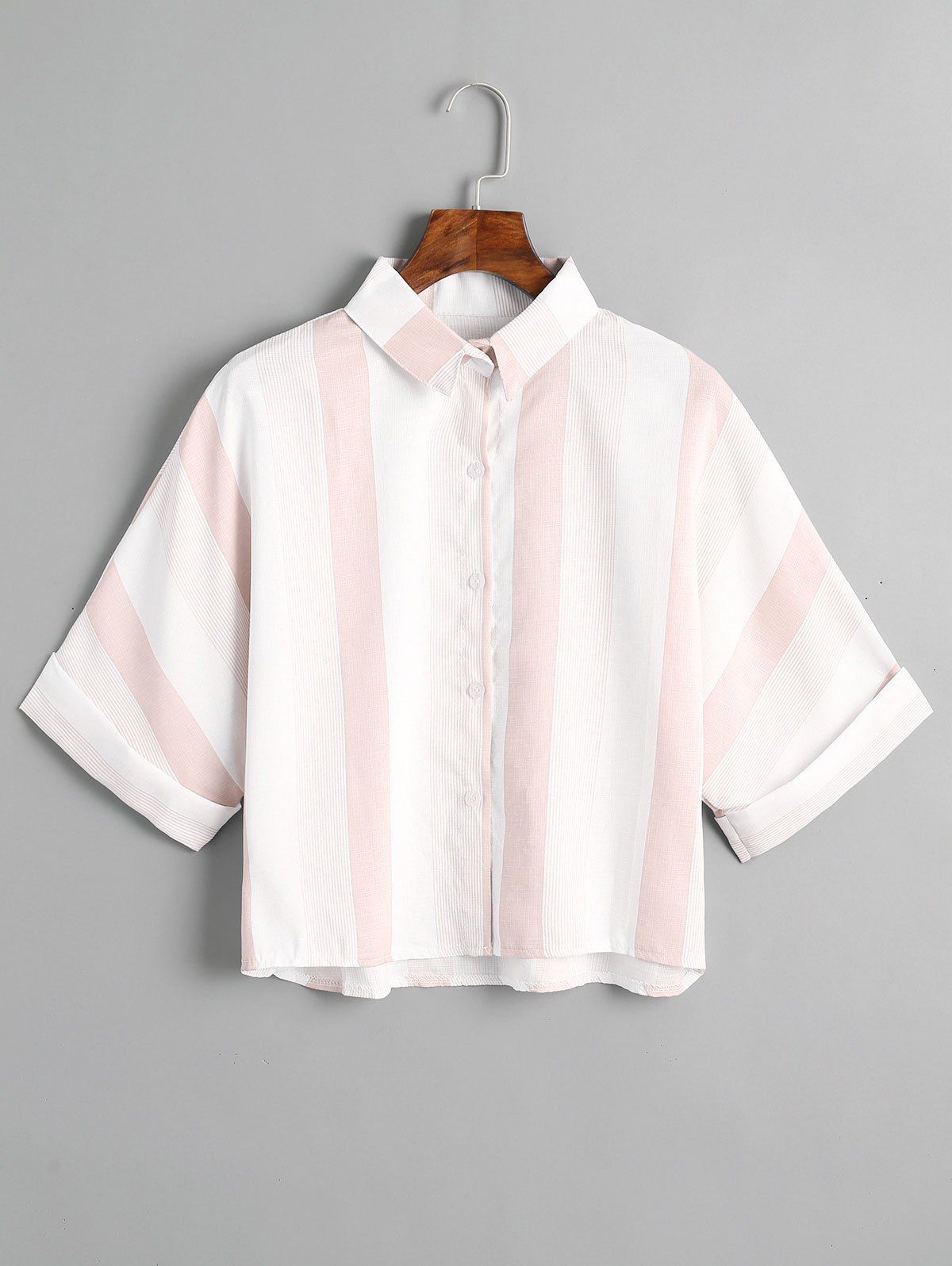 

Striped Button Down Loose Shirt, Pink
