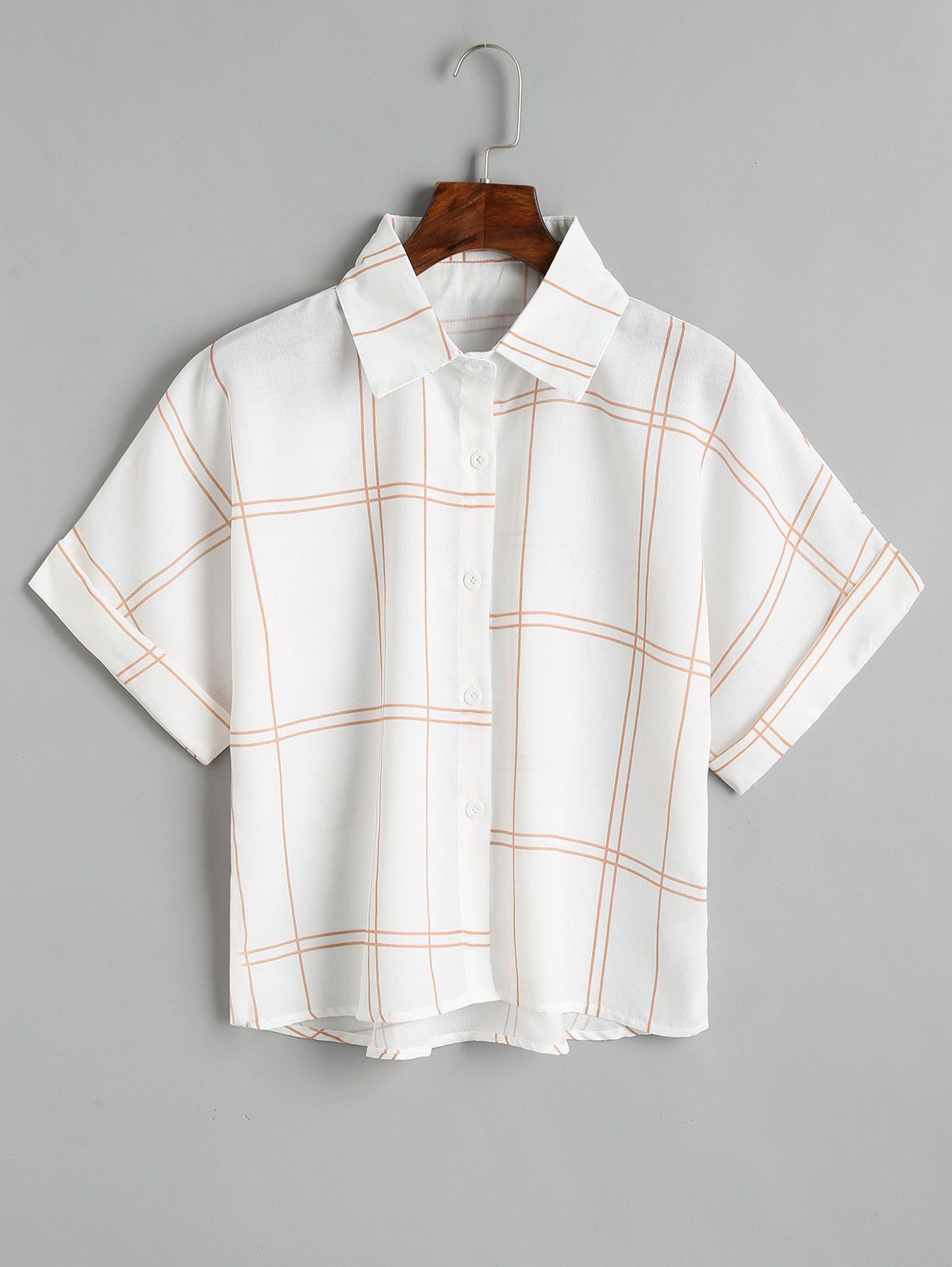 

Checked Button Down Loose Shirt, Coffee brown
