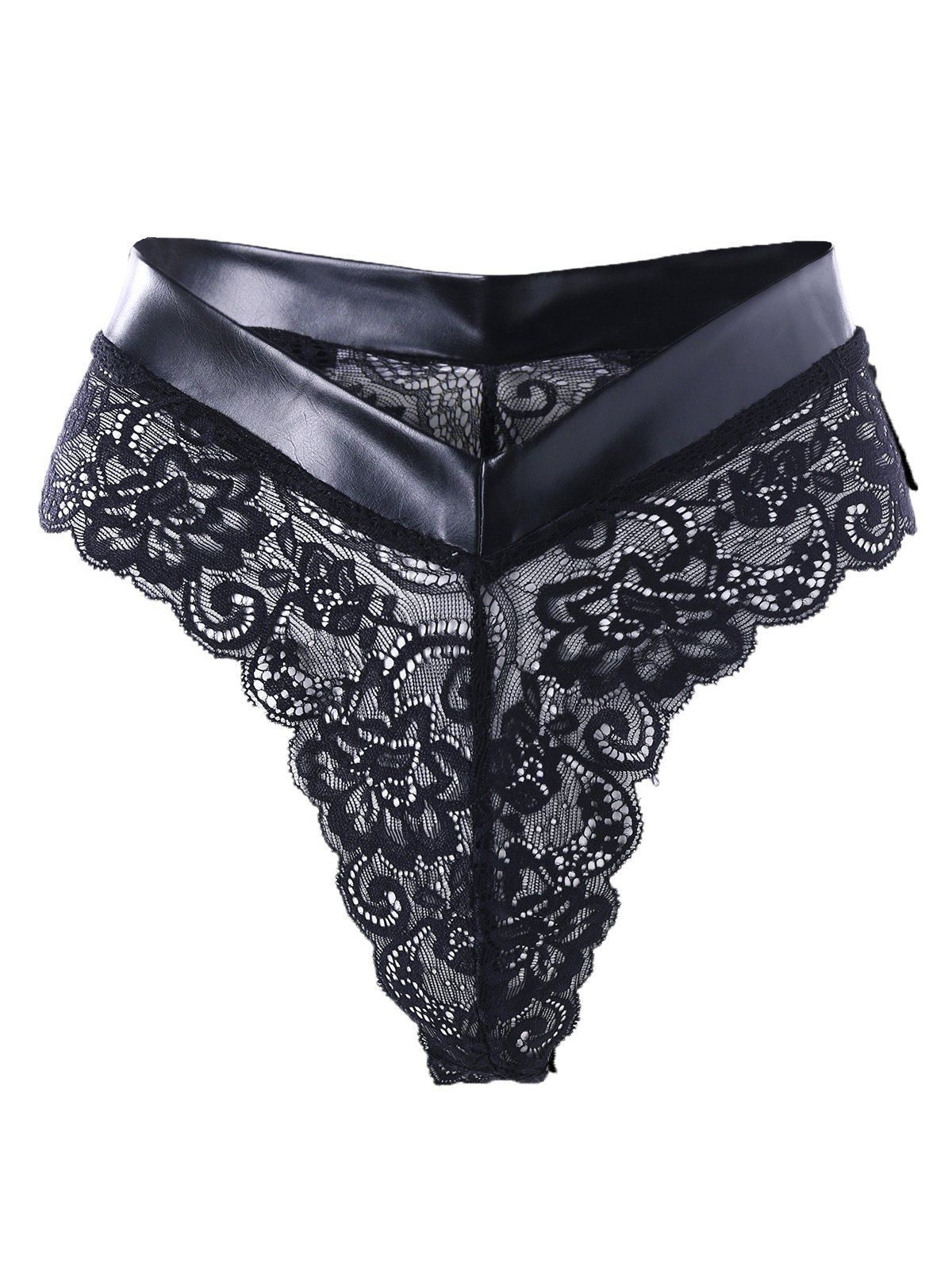 [41 Off] 2021 Faux Leather Trim Lace Panties In Black Dresslily