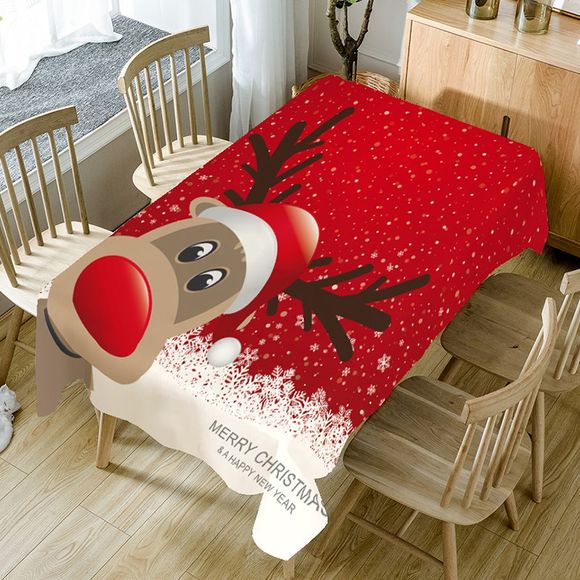 Nappe de Table Imprimé Flocons de Neige et Élan de Noël - Rouge et Blanc W60 INCH * L84 INCH