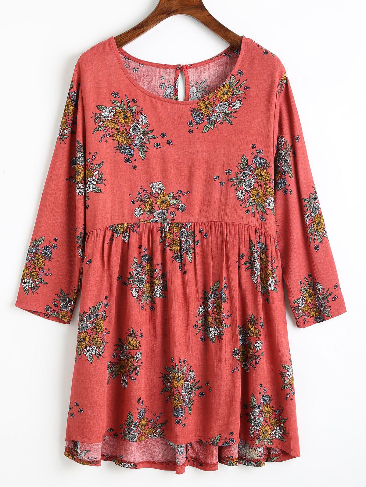 

Flower Print High Low Blouse, Light red