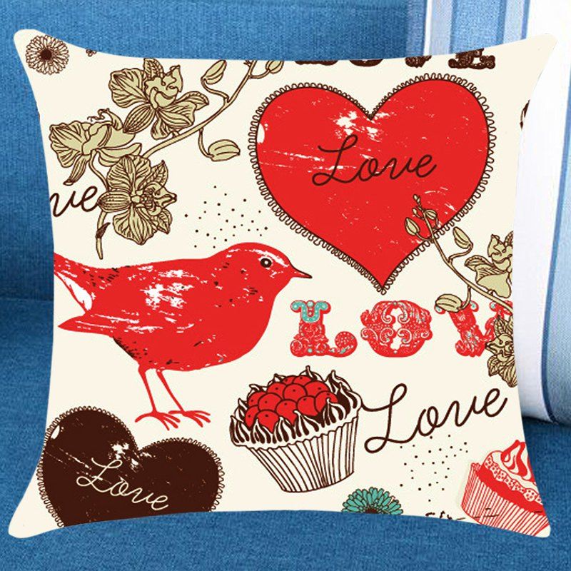 

Love Bird Heart Printed Pillow Case, Red