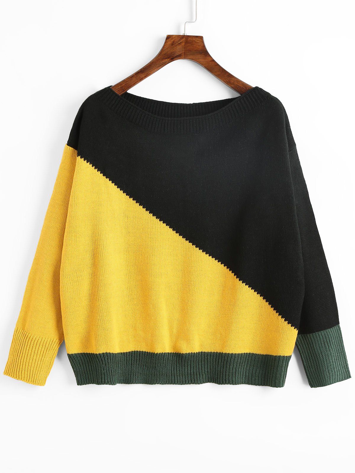 

Slash Neck Color Block Pullover Sweater, Yellow