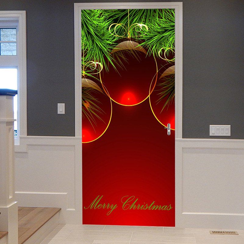 

Merry Christmas Baubles Pattern Door Stickers, Red