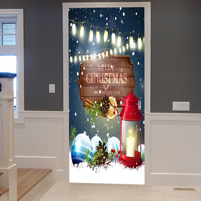 

Christmas Lantern Baubles Pattern Door Stickers, Colormix