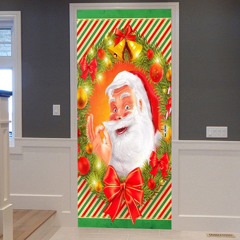 

Christmas Smile Santa Claus Printed Removable Door Stickers, Red