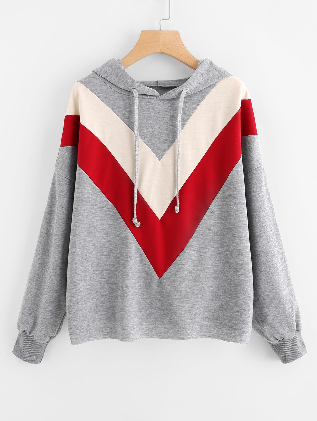 

Contrasting Drawstring Oversized Hoodie, Gray