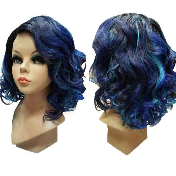 

Medium Side Parting Wavy Bob Colormix Synthetic Wig, Gradual blue