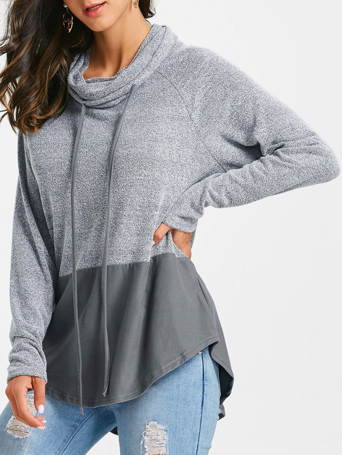 

Raglan Sleeve Panel Asymmetrical Hoodie, Gray