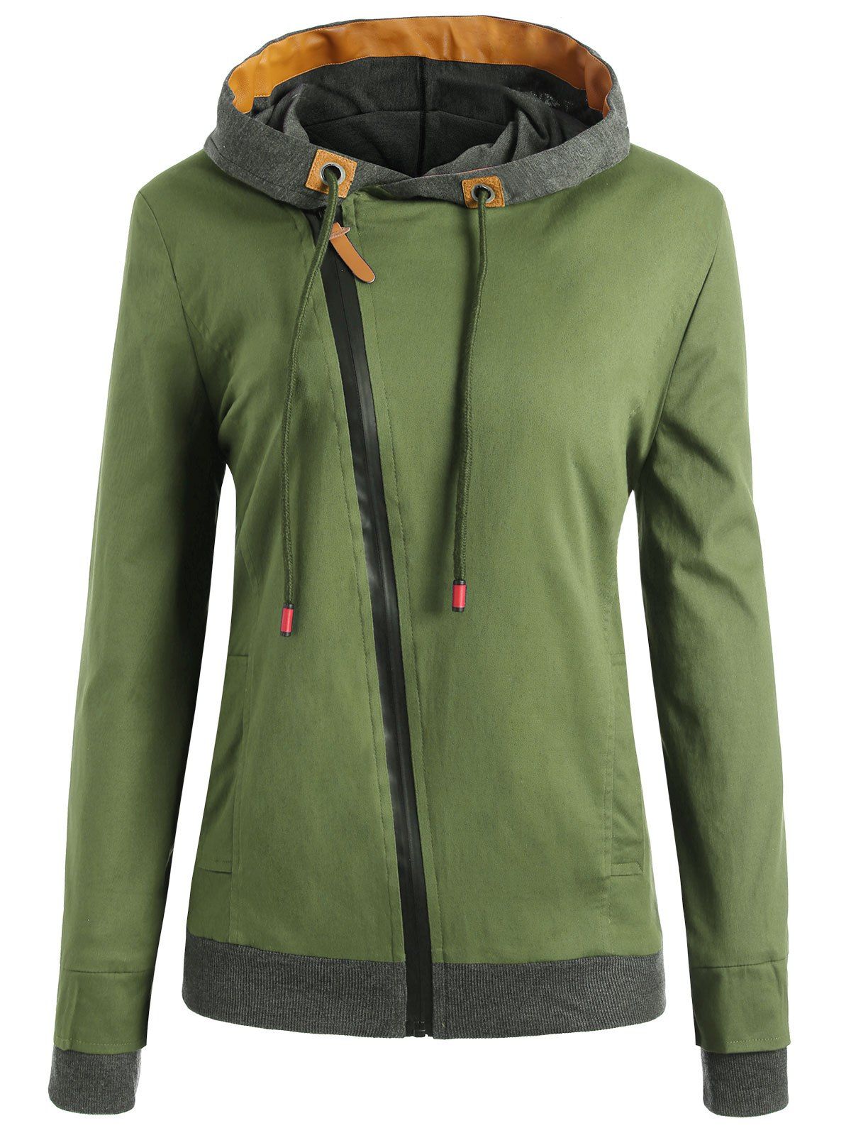 

Plus Size Oblique Zipper Color Block Hoodie, Army green