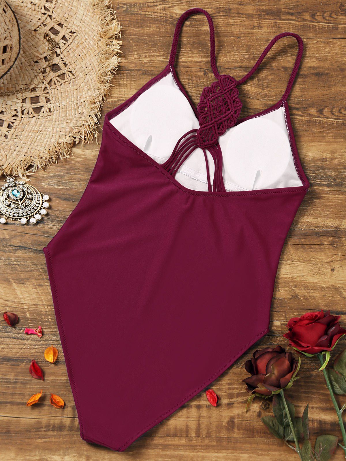 

Plaited High Cut Swimsuit, Wine red
