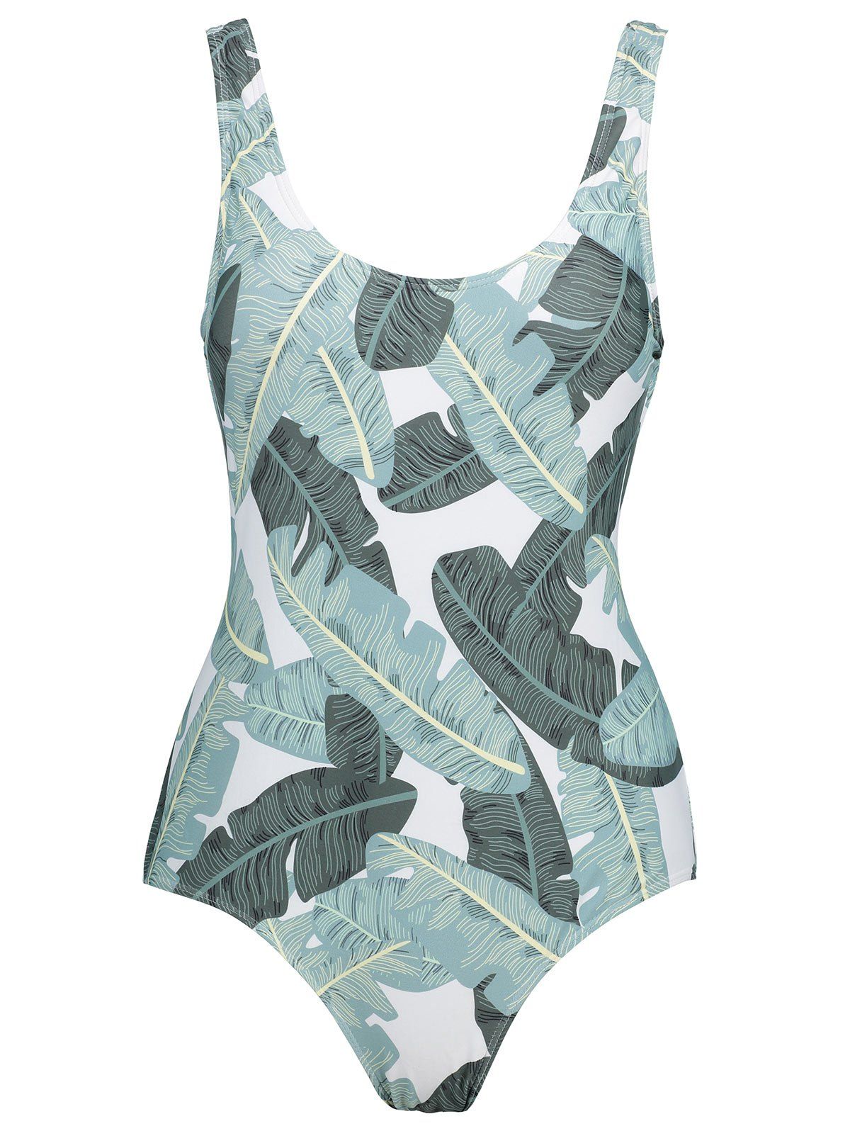 

Plus Size Leaves Print Backless Swimsuit, Colormix