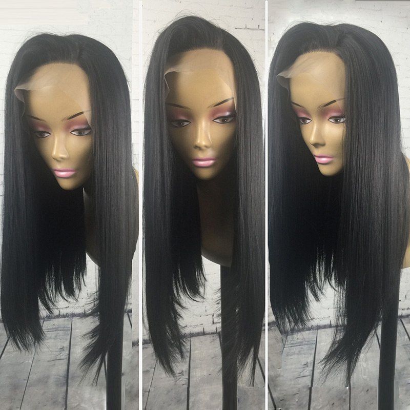 

Long Deep Inclined Bang Straight Synthetic Lace Front Wig, Black