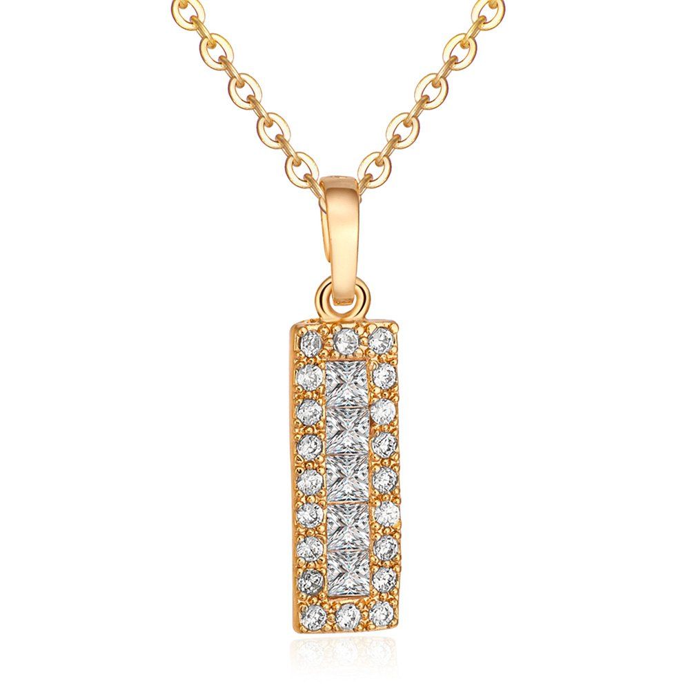 

Rhinestone Rectangle Pendant Collarbone Necklace, Golden