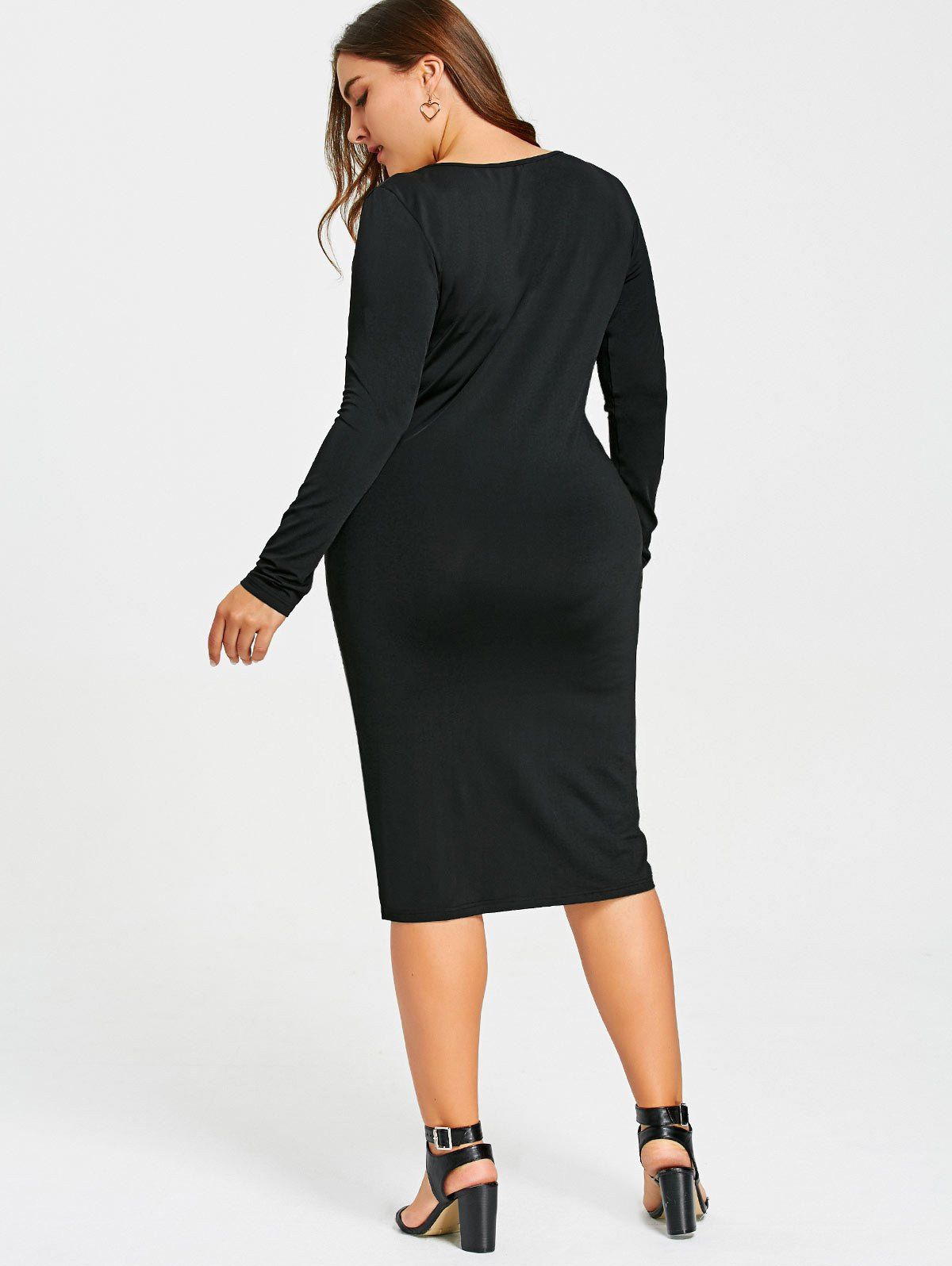 2018 Plus Size Zip Front Tight Surplice Dress BLACK XL In Plus Size ...