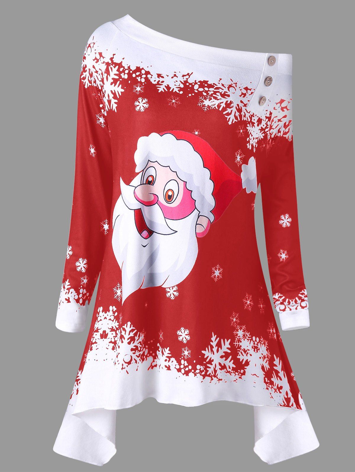 

Christmas Skew Neck Santa Claus Snowflake Asymmetric Top, Red