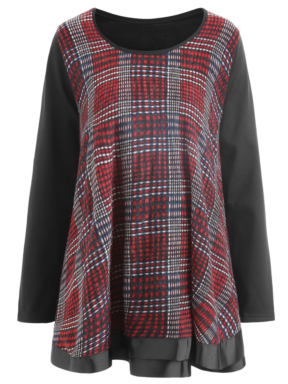 

Plaid Ruffle Plus Size Top, Wine red