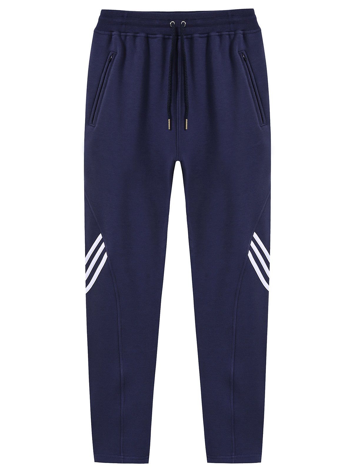 Zip Pockets Stripe-trimed Straight Sweatpants - BLUE M