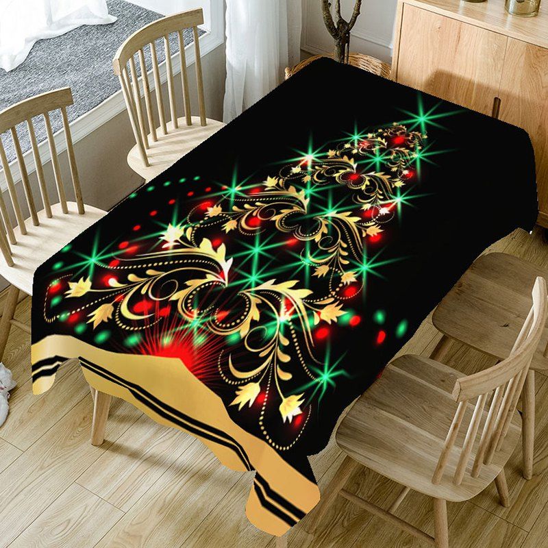 

Shiny Christmas Tree Patterned Decorative Table Cloth, Black and golden