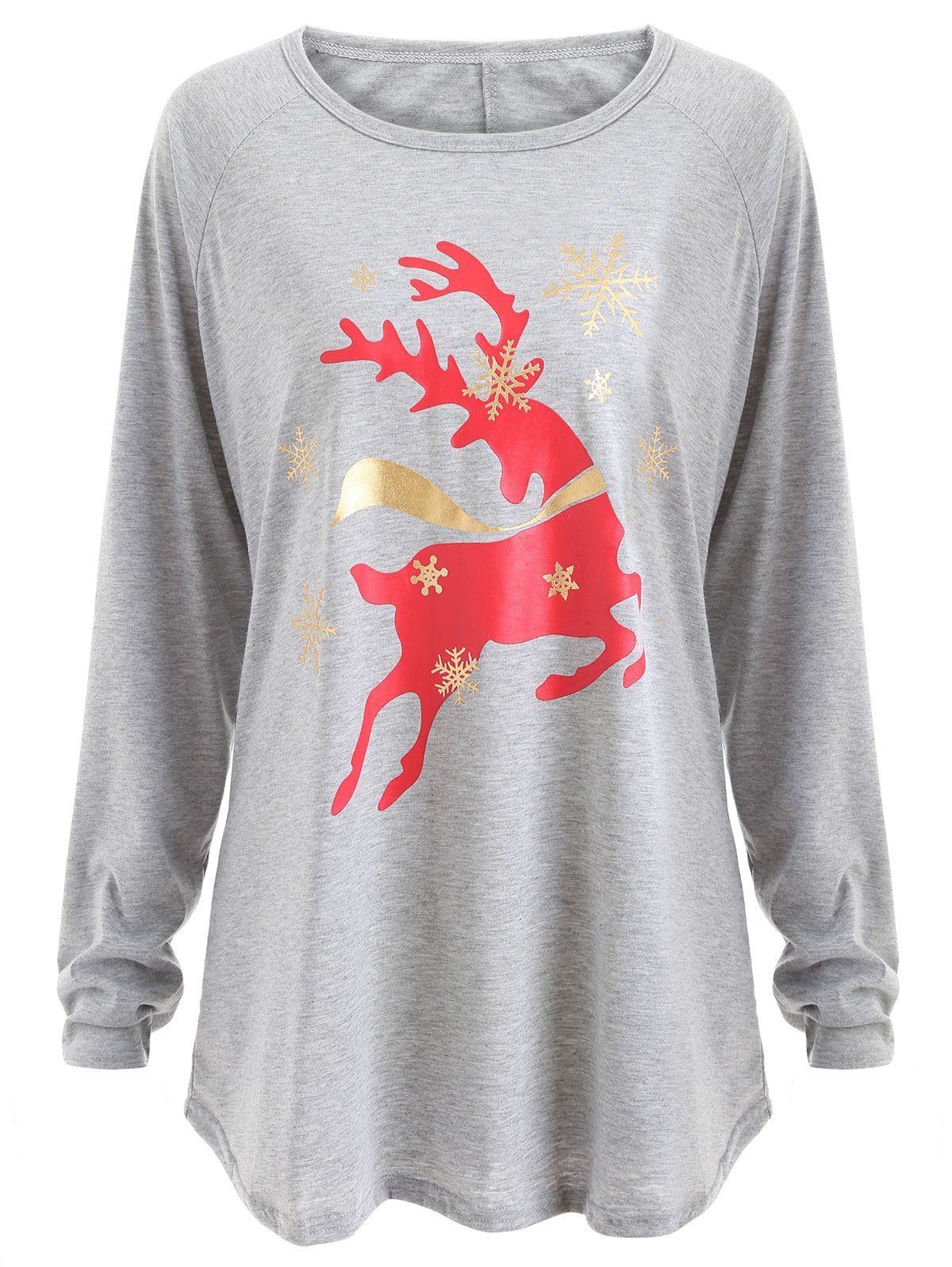 

Plus Size Christmas Deer Printed T-shirt, Gray