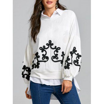 

Crochet Drop Shoulder Puff Sleeve Sweatshirt, White
