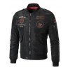 Patches Sleeve Pocket Embroidered Bomber Jacket - BLACK XL
