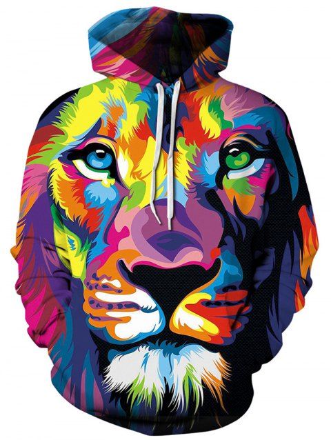3D Lion Print Drawstring Hoodie