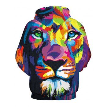 3D Lion Print Drawstring Hoodie