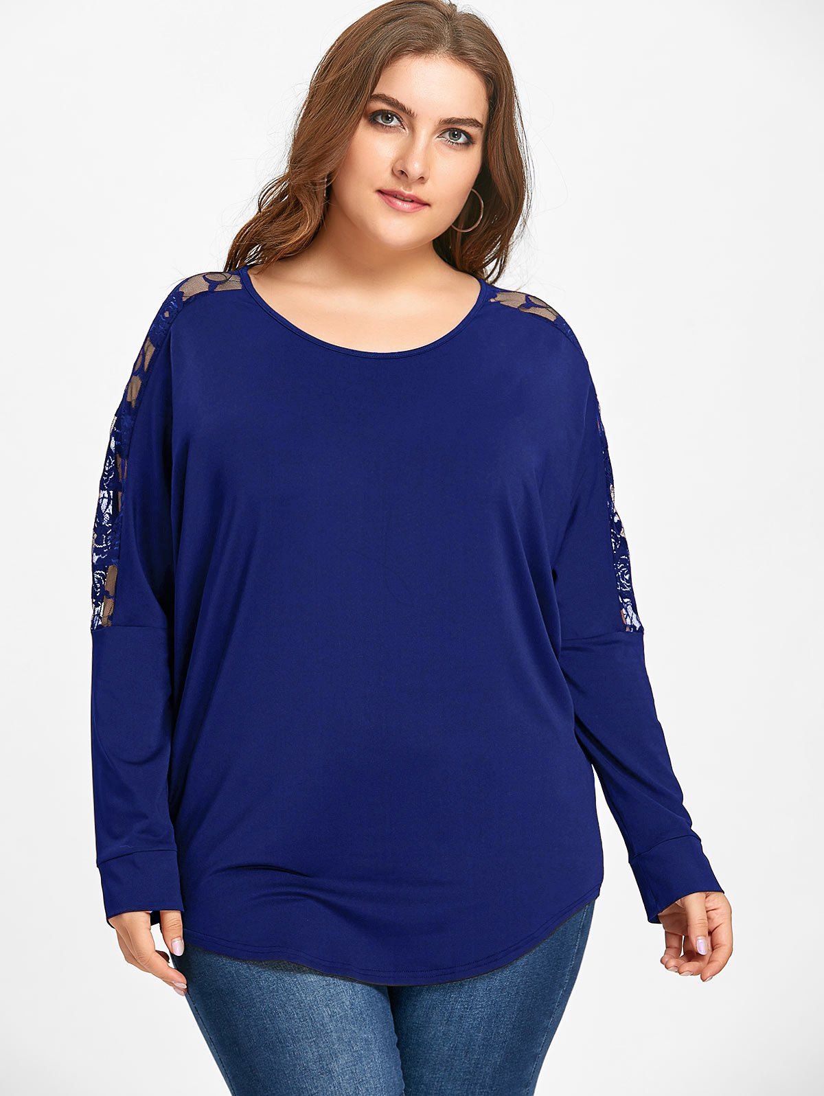 2019 see through plus size drawstring waist lace top