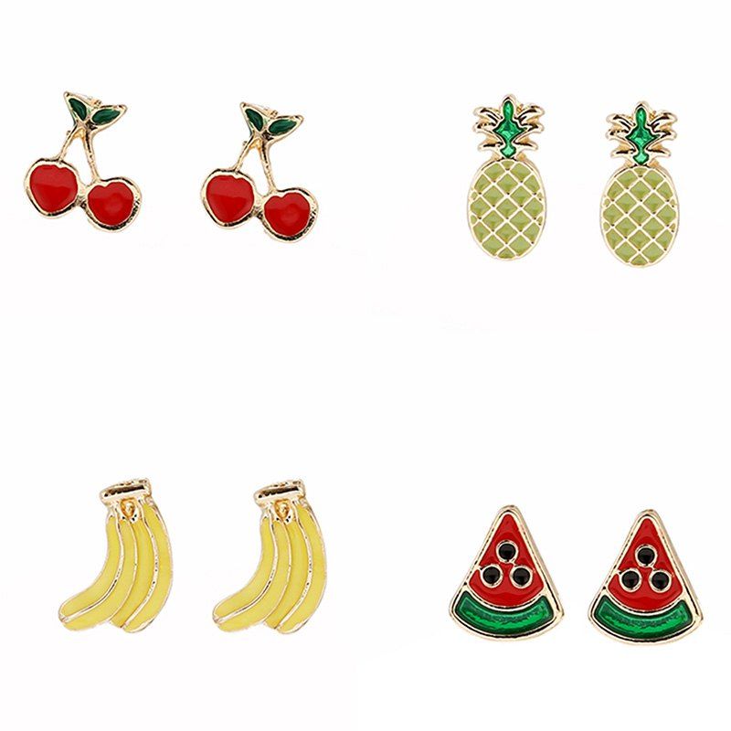 

Banana Litchi Pineapple Watermelon Stud Earring Set, Golden