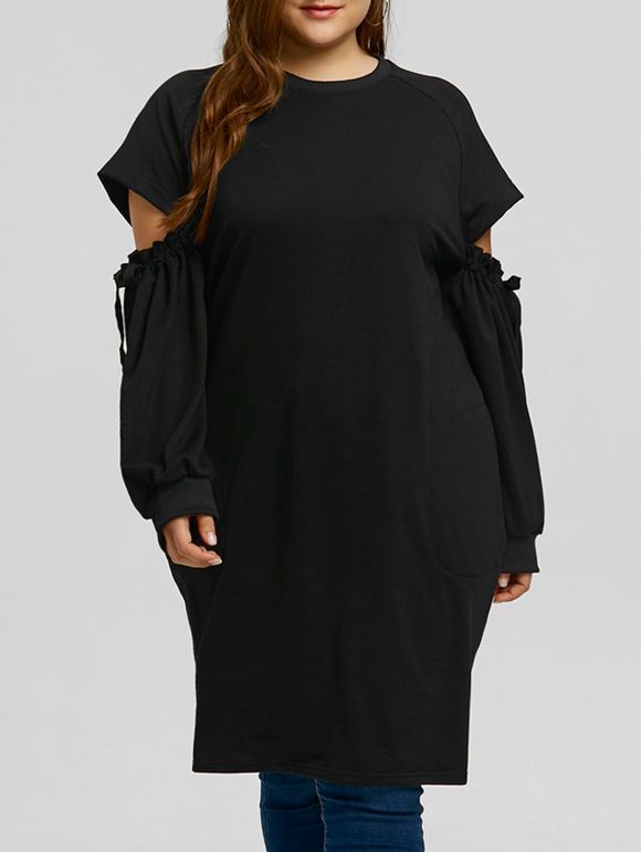 Sweat-Shirt Tunique avec Découpes Grande-Taille - Noir 5XL