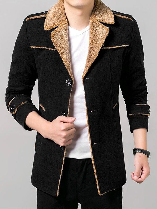 

Lapel Collar Flocking Coat, Black